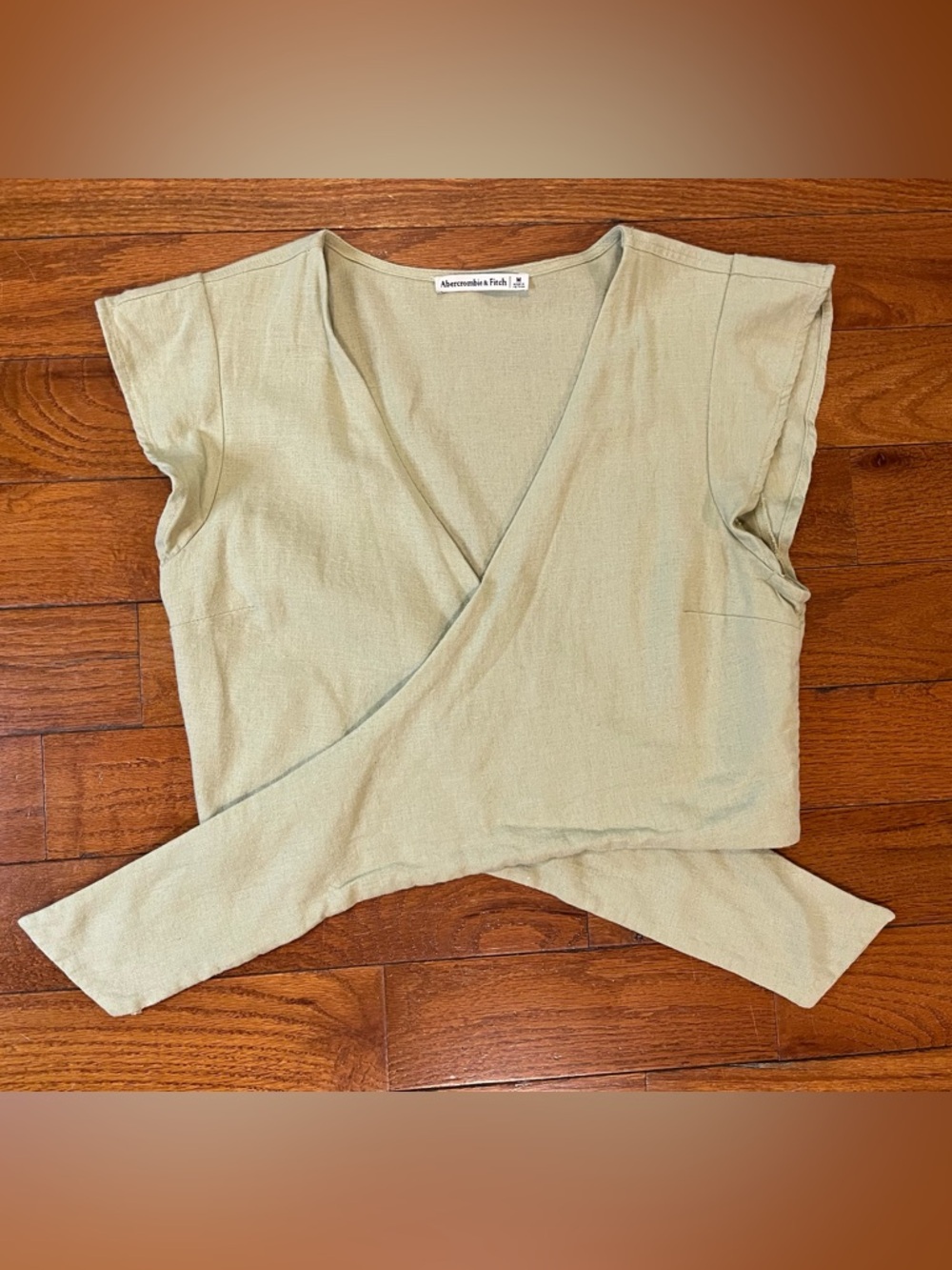 Abercrombie & Fitch Linen Blend Wrap Top Sage Green Women’s M Coastal Boho